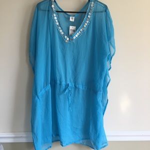 Teal Embellished Bathing Suit Cover Up
